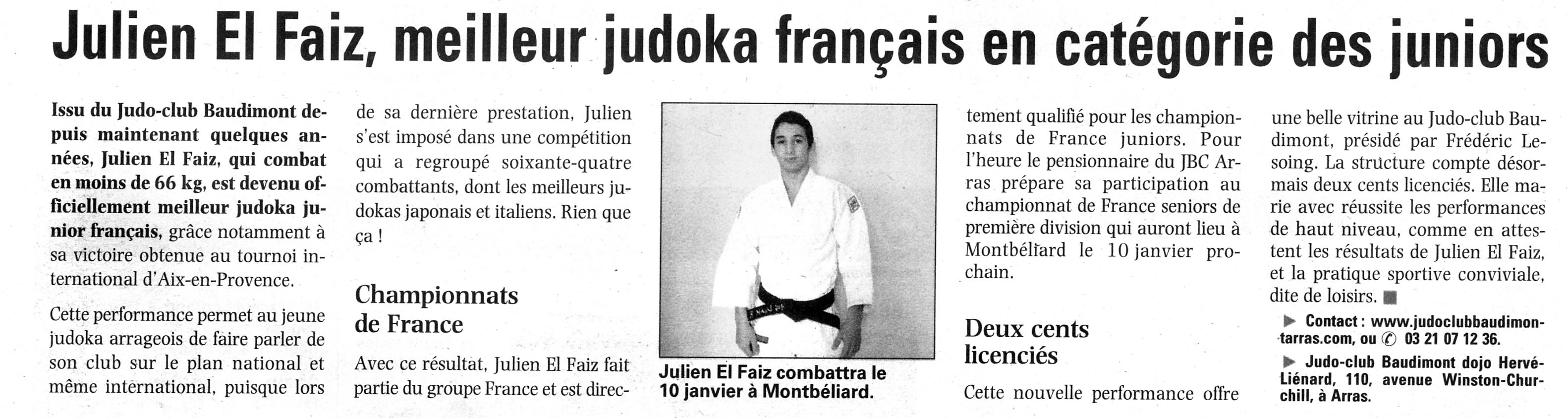 Julien El Faiz, meilleur judoka français en juniors -66kg